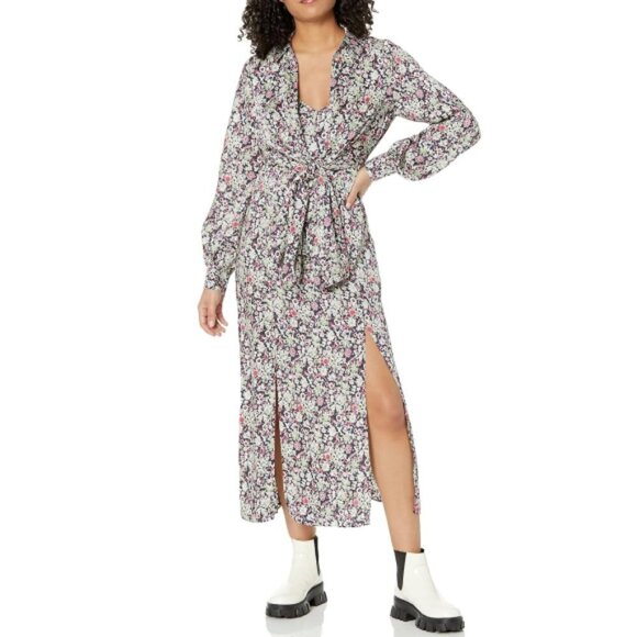 CINQ À SEPT 'Quin' Abstract-Print Tie-Waist Midi-Dress, Multicolor - Picture 2 of 3